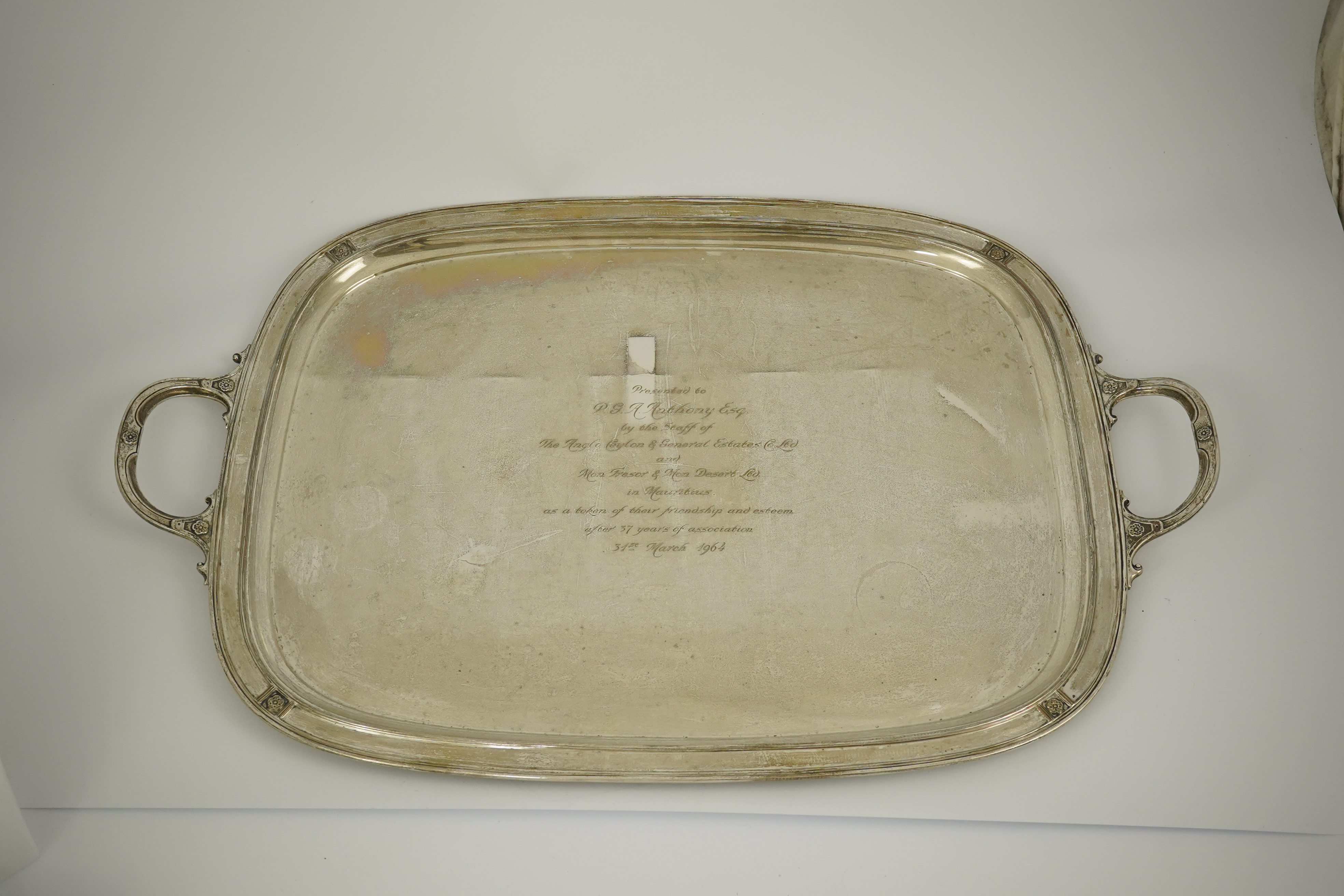 A George V silver two handled tea tray, by James Dixon & Sons